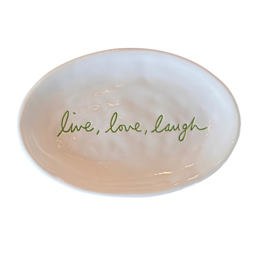 Department 56 Live Love Laugh White Ceramic Oval Trinket Tray Dish 8"